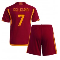 Otroški Nogometni dresi AS Roma Lorenzo Pellegrini #7 Domači 2023-24 Kratek Rokav (+ Kratke hlače)